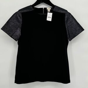 J. Crew Black Ponte Metallic Back Zip Women’s Top Size S NWT Dress-up‎ or Down